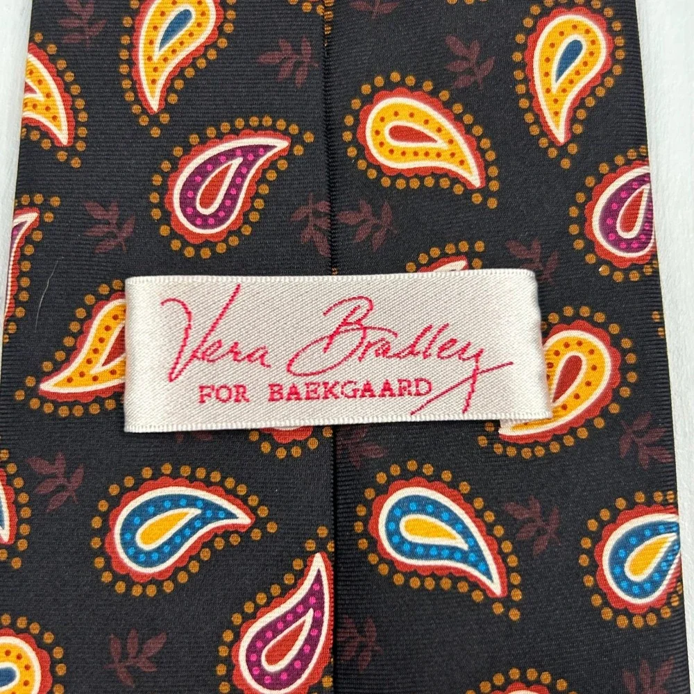 Vera Bradley for Baekgaard Mens Silk‎ Paisley Necktie Black Blue Yellow Burgundy